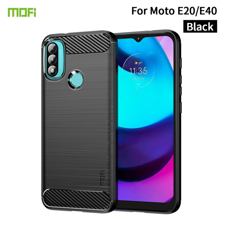 For Motorola Moto E20 / E30 / E40 MOFI Gentleness Series Brushed Texture Carbon Fiber Soft TPU Case(Black)