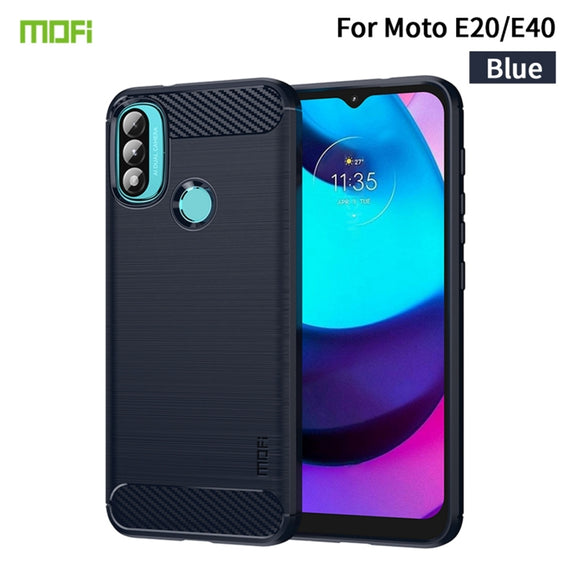 For Motorola Moto E20 / E30 / E40 MOFI Gentleness Series Brushed Texture Carbon Fiber Soft TPU Case(Blue)