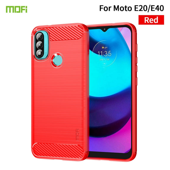 For Motorola Moto E20 / E30 / E40 MOFI Gentleness Series Brushed Texture Carbon Fiber Soft TPU Case(Red)