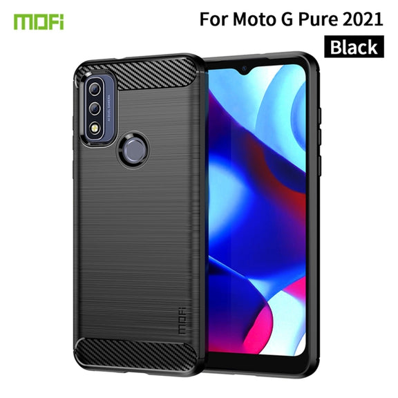 For Motorola Moto G Pure 2021 MOFI Gentleness Series Brushed Texture Carbon Fiber Soft TPU Case(Black)