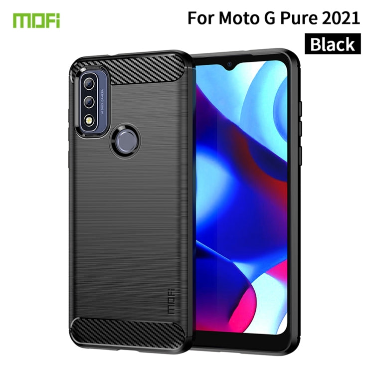For Motorola Moto G Pure 2021 MOFI Gentleness Series Brushed Texture Carbon Fiber Soft TPU Case(Black)