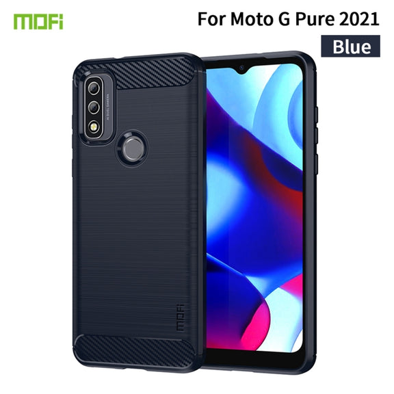 For Motorola Moto G Pure 2021 MOFI Gentleness Series Brushed Texture Carbon Fiber Soft TPU Case(Blue)