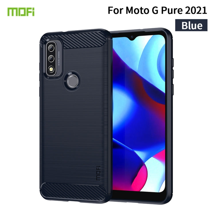 For Motorola Moto G Pure 2021 MOFI Gentleness Series Brushed Texture Carbon Fiber Soft TPU Case(Blue)