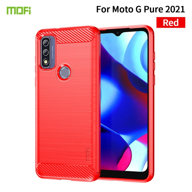 For Motorola Moto G Pure 2021 MOFI Gentleness Series Brushed Texture Carbon Fiber Soft TPU Case(Red)