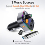 T48C Car Bluetooth 5.0 Fm Transmitter Kit Dual USB with Type-C 5V 2.4A Car Charger