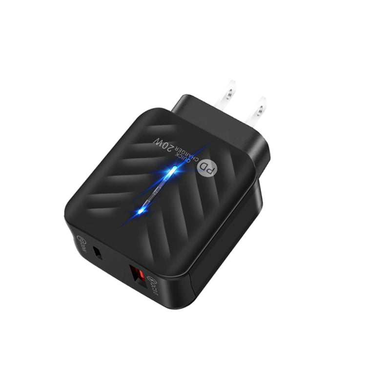 PD03 20W Type-C + QC3.0 USB Charger with Indicator Light, US Plug(Black)