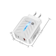 PD03 20W Type-C + QC3.0 USB Charger with Indicator Light, US Plug(White)