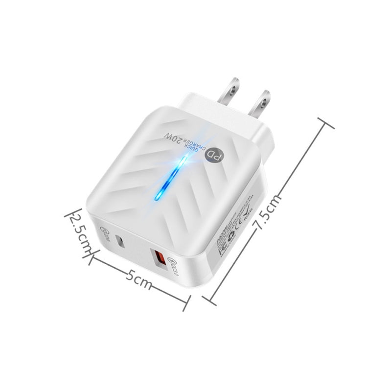 PD03 20W Type-C + QC3.0 USB Charger with Indicator Light, US Plug(Black)