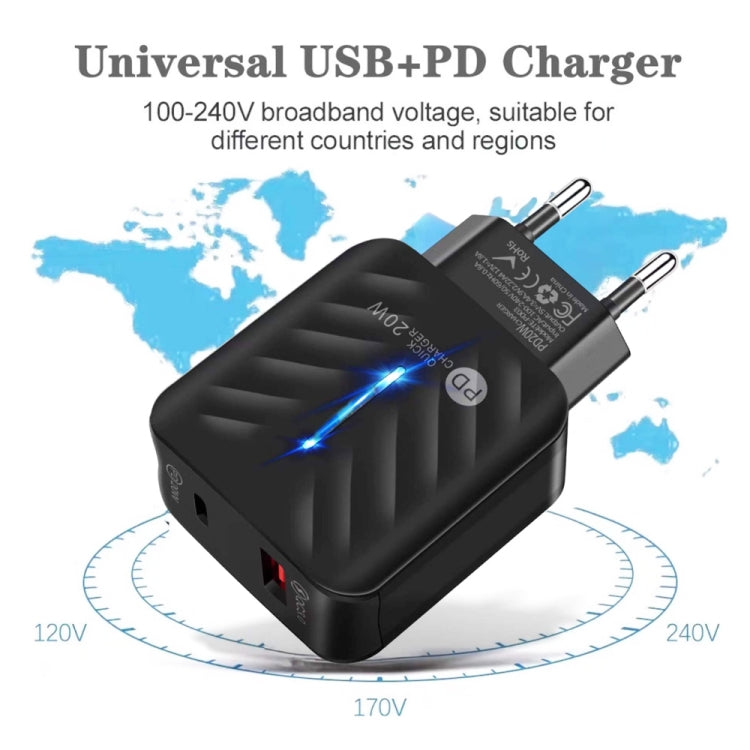 PD03 20W Type-C + QC3.0 USB Charger with Indicator Light, EU Plug(Black)