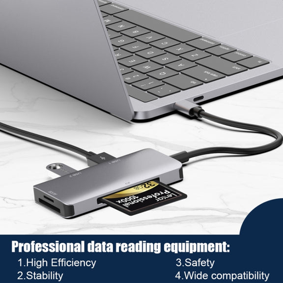 5 in 1 Data Read HUB Adapter with SD / TF / CF Card, Dual USB3.0 Ports
