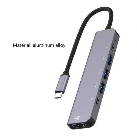6-in-1 Type-C to HDMI + PD + Type-C + USB3.0 + USB2.0 x 2 Docking Station HUB Adapter