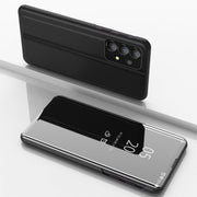 For Samsung Galaxy A73 5G Plated Mirror Flip Leather Case with Holder(Black)