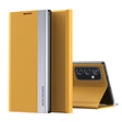 For Samsung Galaxy A33 5G Side Electroplated Magnetic Flip Leather Case with Holder(Yellow) - Galaxy Phone Cases by PMC TechLife | Online Shopping South Africa | PMC TechLife