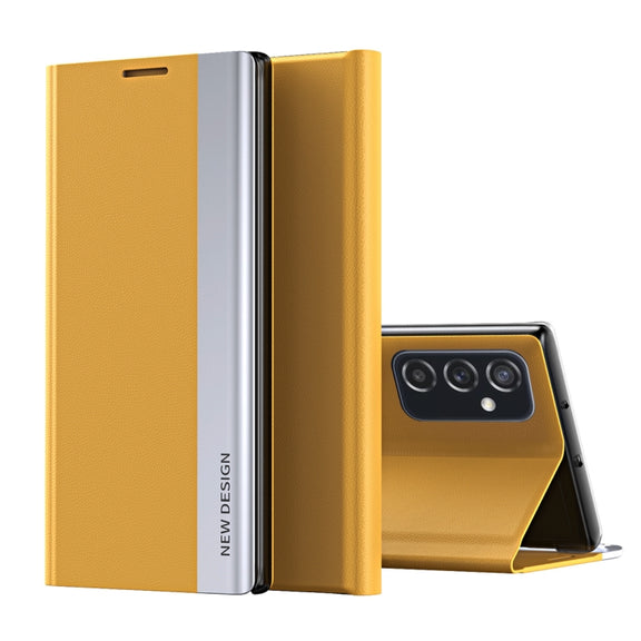 For Samsung Galaxy A33 5G Side Electroplated Magnetic Flip Leather Case with Holder(Yellow)