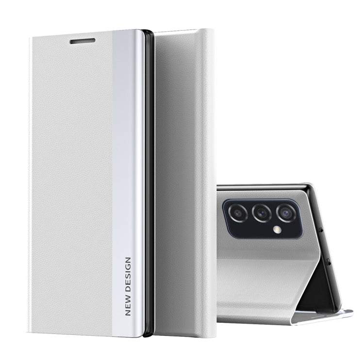 For Samsung Galaxy A73 5G Side Electroplated Magnetic Flip Leather Case with Holder(Silver)