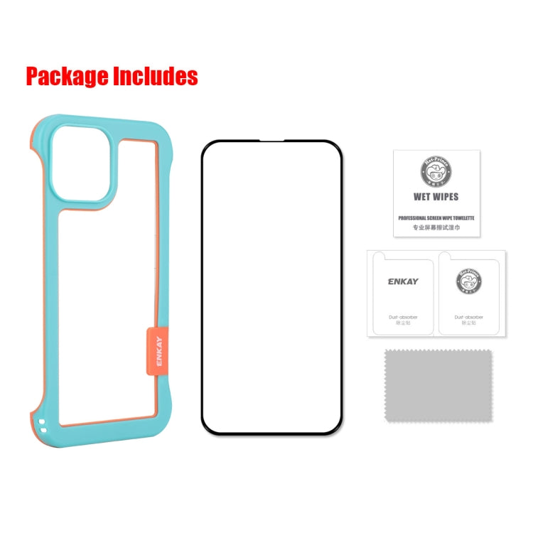 For iPhone 12 Pro Max ENKAY Frameless Hollow PC Case + Glass Film(Blue)