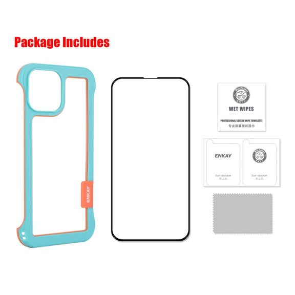 For iPhone 12 Pro Max ENKAY Frameless Hollow PC Case + Glass Film(Blue)