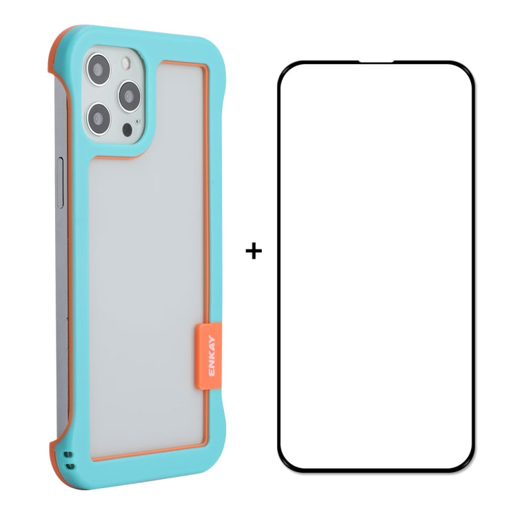 For iPhone 12 / 12 Pro ENKAY Frameless Hollow PC Case + Glass Film(Blue)