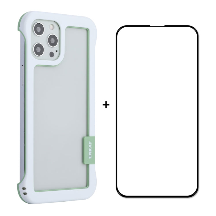 For iPhone 12 / 12 Pro ENKAY Frameless Hollow PC Case + Glass Film(White)
