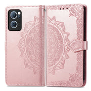 For OPPO Reno7 5G Mandala Flower Embossed Flip Leather Phone Case(Rose Gold)