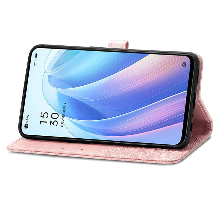 For OPPO Reno7 5G Mandala Flower Embossed Flip Leather Phone Case(Rose Gold)