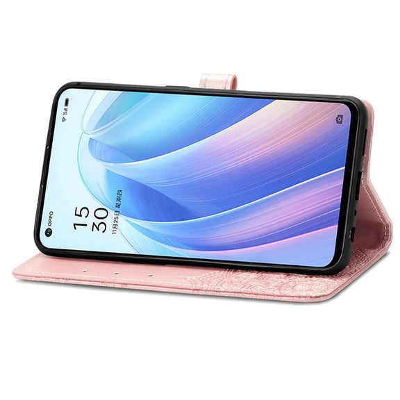 For OPPO Reno7 5G Mandala Flower Embossed Flip Leather Phone Case(Rose Gold)
