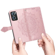 For OPPO Reno7 5G Mandala Flower Embossed Flip Leather Phone Case(Rose Gold)