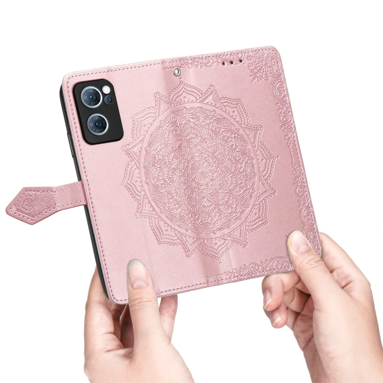 For OPPO Reno7 5G Mandala Flower Embossed Flip Leather Phone Case(Rose Gold)