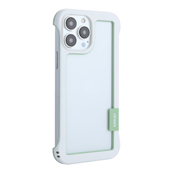 For iPhone 13 Pro Max ENKAY Frameless Hollow PC Case + Glass Film (White)