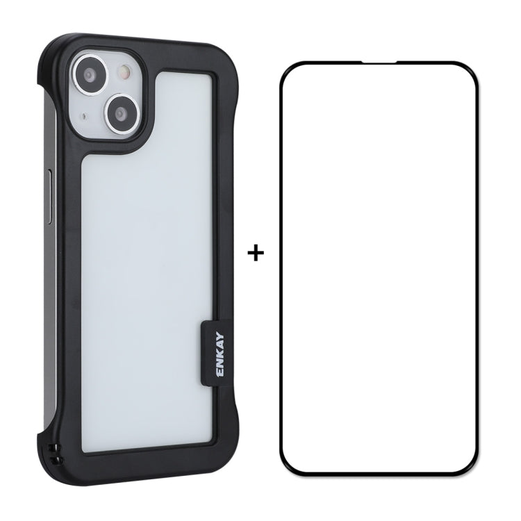 For iPhone 13 ENKAY Frameless Hollow PC Case + Glass Film(Black)
