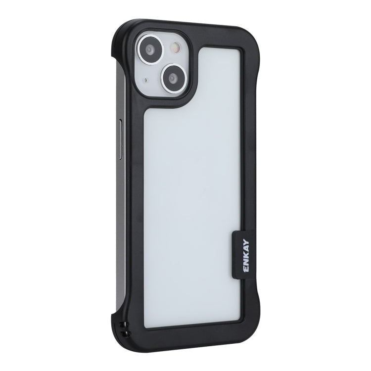 For iPhone 13 ENKAY Frameless Hollow PC Case + Glass Film(Black)