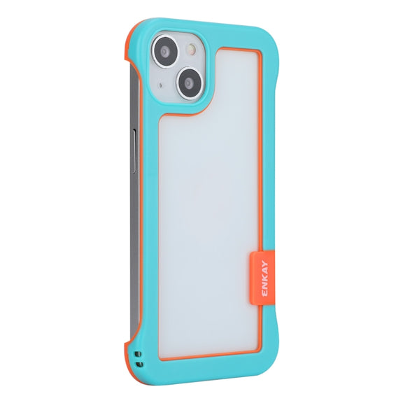For iPhone 13 ENKAY Frameless Hollow PC Case + Glass Film(Blue)