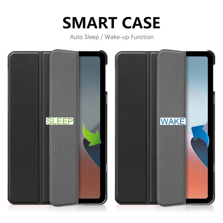 For OPPO Pad Air ENKAY Tri-fold Custer Texture Leather Smart Tablet Case(Black)