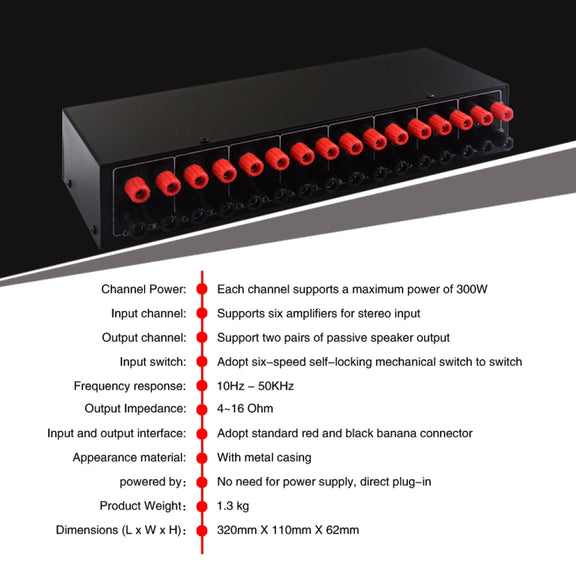 6 In 2 Out 300W Power Amplifier Switcher Loudspeaker Switch Distribute Device