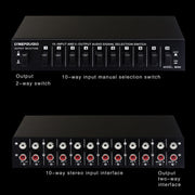 B059 10 In 2 Out / 2 In 10 Out 2-Way RCA Switch Audio Frequency Signal Select Shift Device Loudspeaker Box