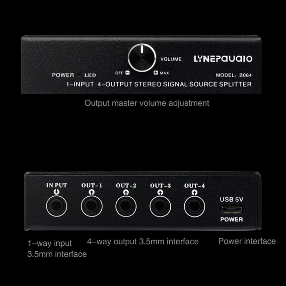 1 In 4 Out Audio Frequency Signal Splitter Distribute Device, Non Consumption, 3.5mm Interface Output