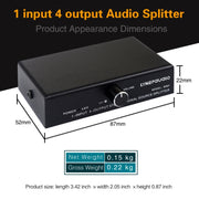 1 In 4 Out Audio Frequency Signal Splitter Distribute Device, Non Consumption, 3.5mm Interface Output