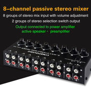 B066 Mini Stereo 8 Channel RCA Non Source Sound Passive Mixer, No Power Supply