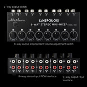 B066 Mini Stereo 8 Channel RCA Non Source Sound Passive Mixer, No Power Supply