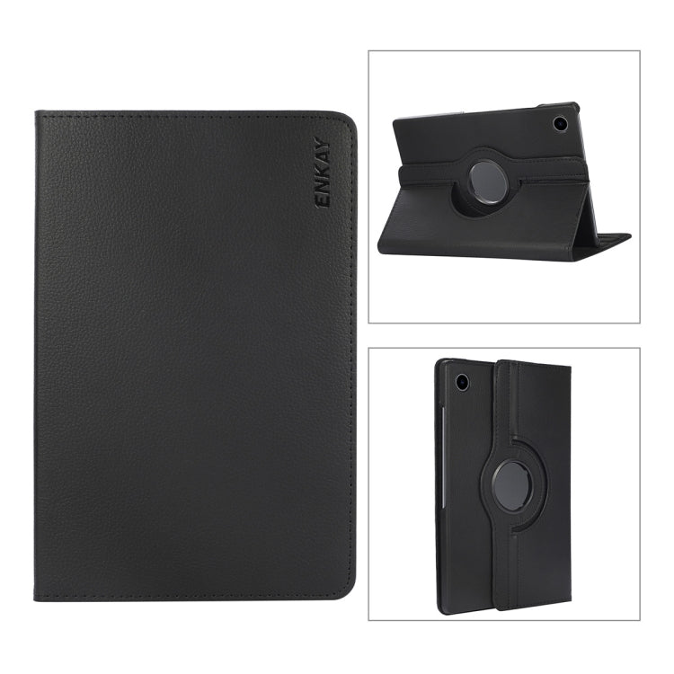 For Samsung Galaxy Tab A8 10.5 2021 X200/X205 ENKAY 360 Degree Rotation Litchi Leather Smart Case(Black)