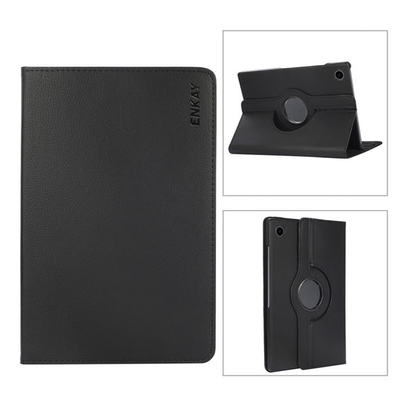 For Samsung Galaxy Tab A8 10.5 2021 X200/X205 ENKAY 360 Degree Rotation Litchi Leather Smart Case(Black)