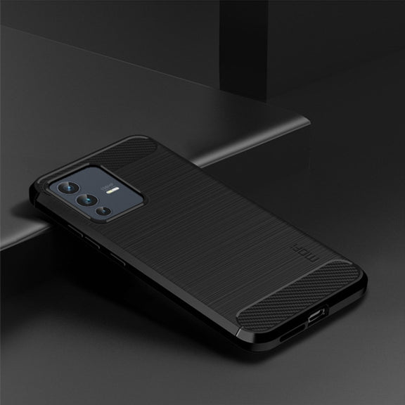 For vivo V23 5G/S12 MOFI Gentleness Series Brushed Texture Carbon Fiber Soft TPU Phone Case(Black)