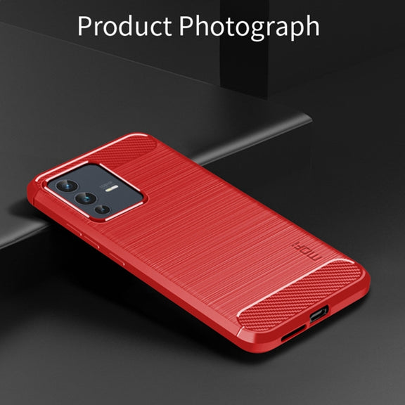 For vivo V23 Pro /S12 Pro MOFI Gentleness Series Brushed Texture Carbon Fiber Soft TPU Phone Case(Red)