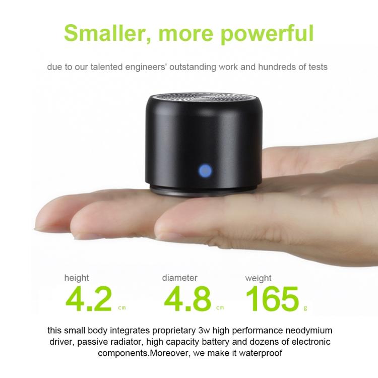 A106Pro IPX7 Water-resistant Mini Portable Bluetooth Metal Speaker(Black)