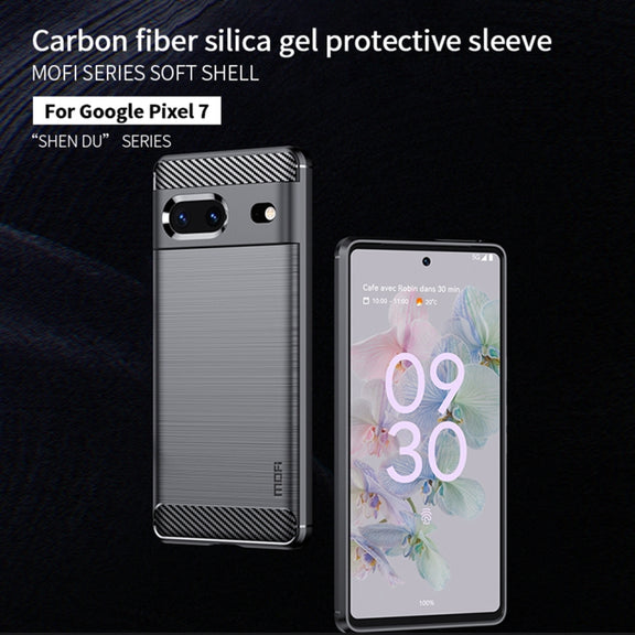 For Google pixel 7 5G MOFI Gentleness Series Brushed Texture Carbon Fiber TPU Phone Case(Black)