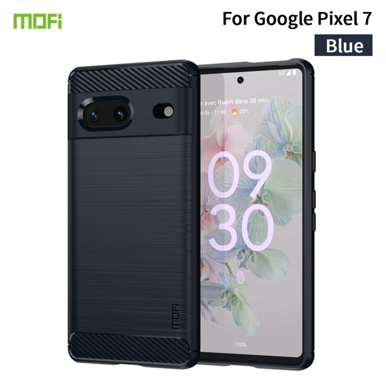 For Google pixel 7 5G MOFI Gentleness Series Brushed Texture Carbon Fiber TPU Phone Case(Blue)