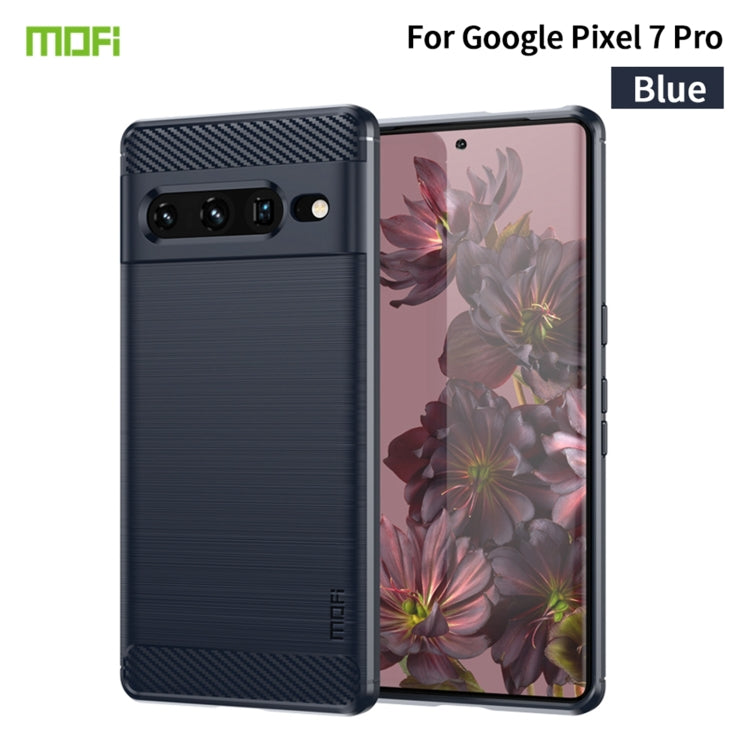 For Google pixel 7 Pro 5G MOFI Gentleness Series Brushed Texture Carbon Fiber TPU Phone Case(Blue)