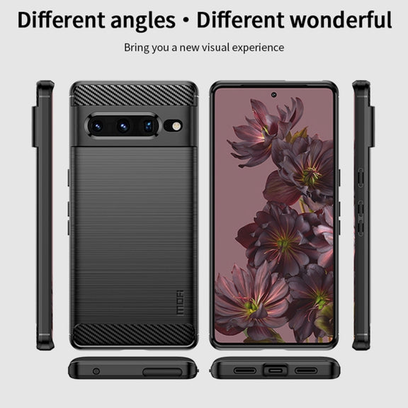 For Google pixel 7 Pro 5G MOFI Gentleness Series Brushed Texture Carbon Fiber TPU Phone Case(Blue)