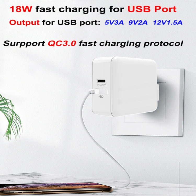 PD-65W USB-C / Type-C + QC3. 0 USB Laptop Charging Adapter, US Plug(Black)