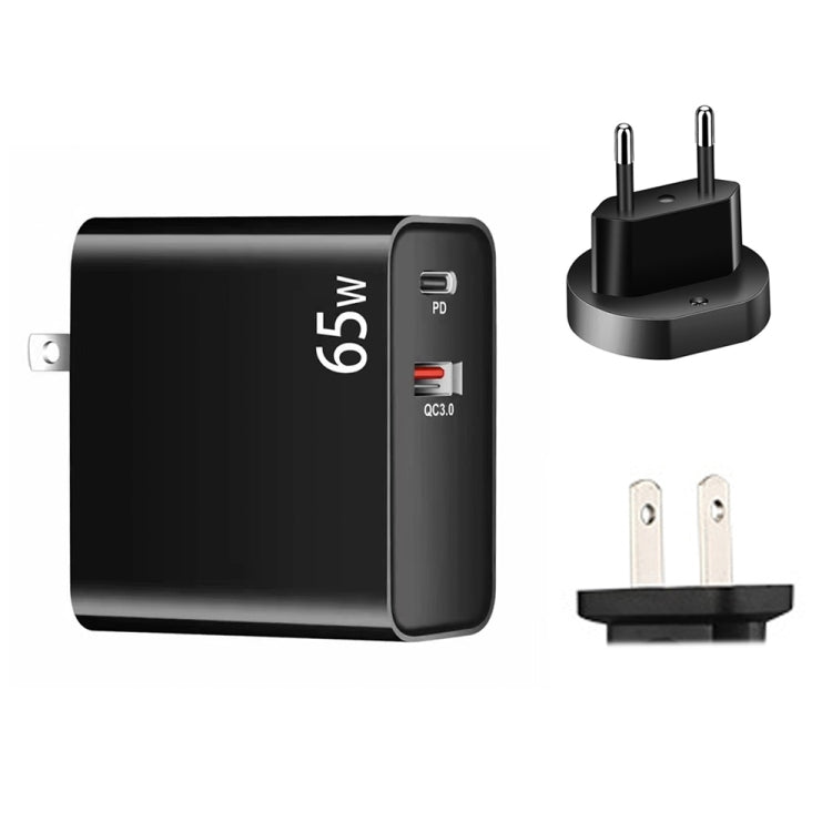 PD-65W USB-C / Type-C + QC3. 0 USB Laptop Charging Adapter, EU Plug / US Plug(Black)